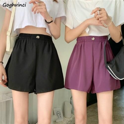 Shorts Women Solid High Elastic Waist Wide Leg Purple Trousers Loose Chic Trendy Female Students Streetwear Cool Ladies Fashion