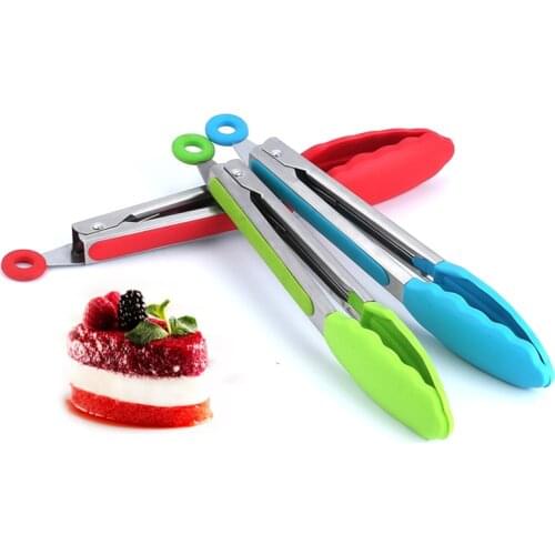Silicone Stainless steel Kitchen Handle Tongs BBQ Clip Cooking Salad Bread Food Serving Tongs For Home Restaurant Baking Utensil