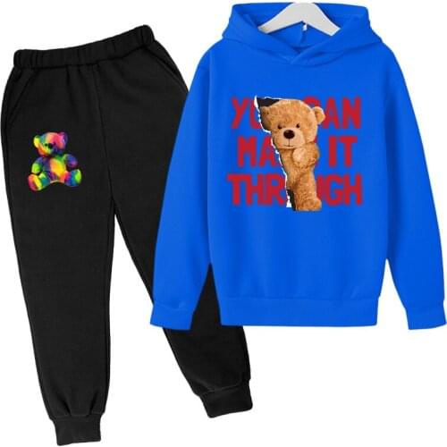 2pcs Spring Children Sets Suit For Toddler Kids Baby Boys Hoodie Cartoon Bear Sweatshirt Tops+ Pants Outfits 4-16year Harajuku
