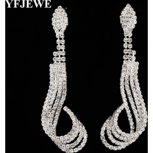 YFJEWE Fashion Elegant Rhinestone Earrings for Bridal Wedding Jewelry Silver Plated Crystal Long Drop Earrings for Women E386