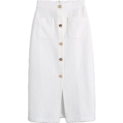 JC·KILIG 2021 White Denim Skirt High Waist to Slim Medium and Long Skirt B1453