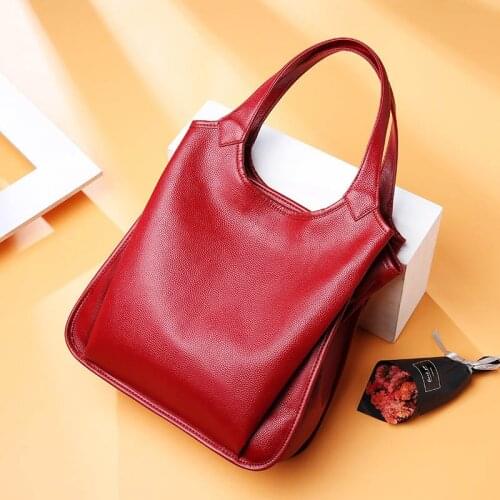 Cow genuine leather bag ladies winter womens leather handbags big female shoulder bag red hand bags for women 2021 tote