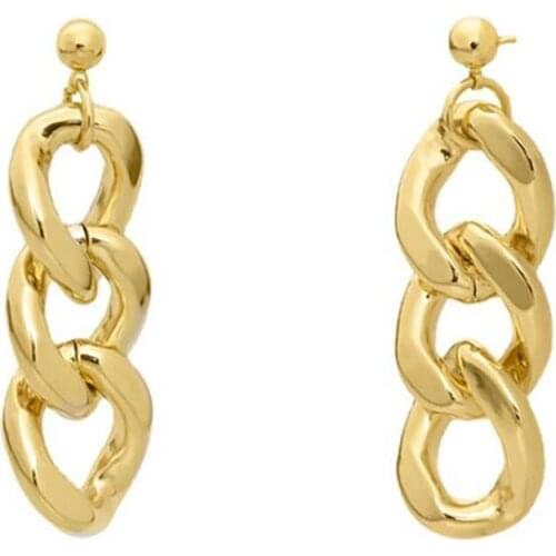 Stainless Steel Women Fashion Delicate Long Gold Cuban Chain Drop Earrings Jewelry Gift For Him