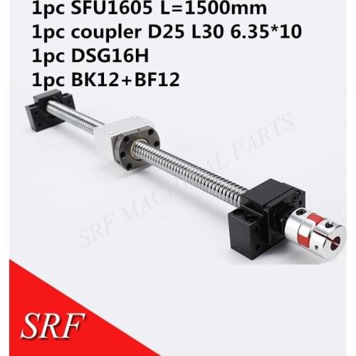 16mm Rolled Ballscrew RM1605 sets:1pcs SFU1605 L=1500mm +1pcs single ballnut +1set BK/BF12 end support +1pcs coupler