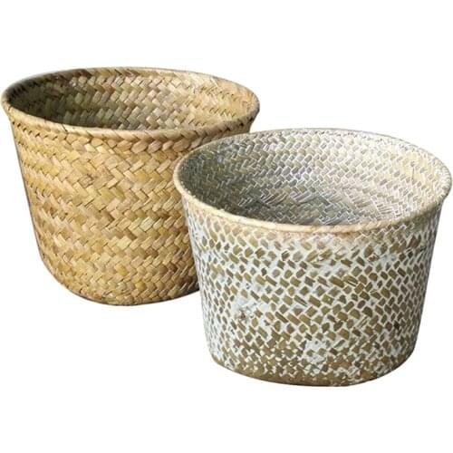 2020 Handmade Bamboo Storage Baskets Laundry Straw Patchwork Wicker Rattan Seagrass Belly Garden Flower Pot Planter Basket