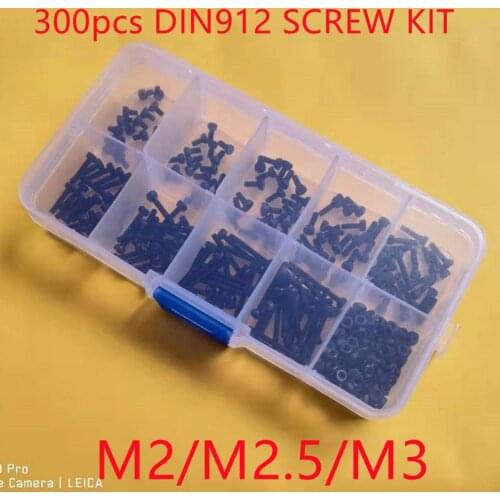 300pcs/set grade12.9 Din912 M2 M2.5 M3 Allen Bolt Hex Socket Cap Head Screw And Nut Assortment Kit Set