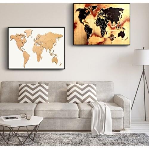3D Wooden World Map Style Posters And Prints Wall Art Canvas Painting For Living Room Decoration Home Decor Unframed Quadros