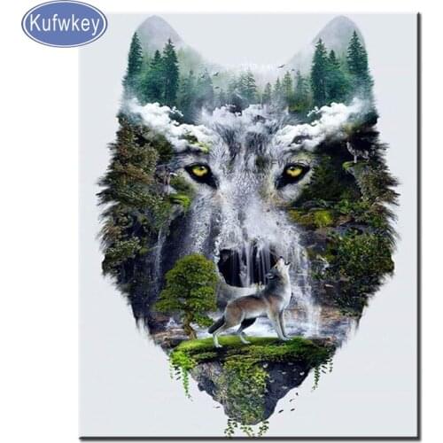 5D DIY Diamond painting Animal Wolf wall art Full Round Diamond embroidery Cross stitch forest Full Square Diamond mosaic falls