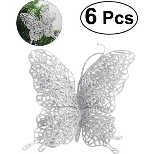 6Pcs Christmas Butterfly 3"/8cm Christmas Decorations Christmas Tree Ornaments Wedding Party Decorations Xmas Decor