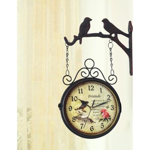 8inch Wrought Iron Antique-Look Round Wall ing Double Sided Faces Retro Station Wall ing Clock