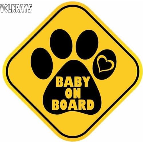 Volkrays Personality Car Sticker Baby on Board Love Dog Paw Print Accessories Reflective Waterproof Funny PVC Decal,13cm*13cm