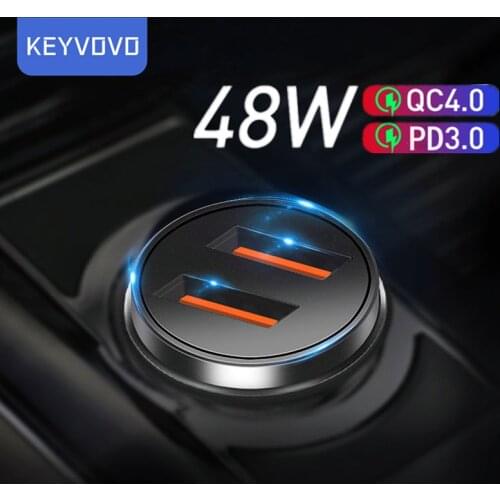 48W Car Charger With luminous PD3.0 Mini Full Metal Dual QC 3.0 QC4.0 USB Car Charger Type C Quick Charge For mobile phone