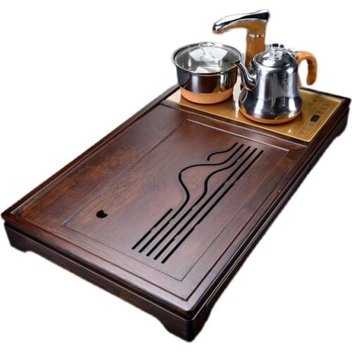 King Tea Mall Bamboo Tea Tray with Plastic Water Tank, L37*W26*H7cm, Teasaucers, Teaboards, for Chinese Gongfu Cha, Teawares