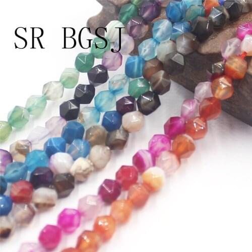 Free Shipping BGSJ 8mm More Colors Faceted Round Polygonal Stripe Agates Agate Onyx Natural Stone DIY Beads Strand 15"