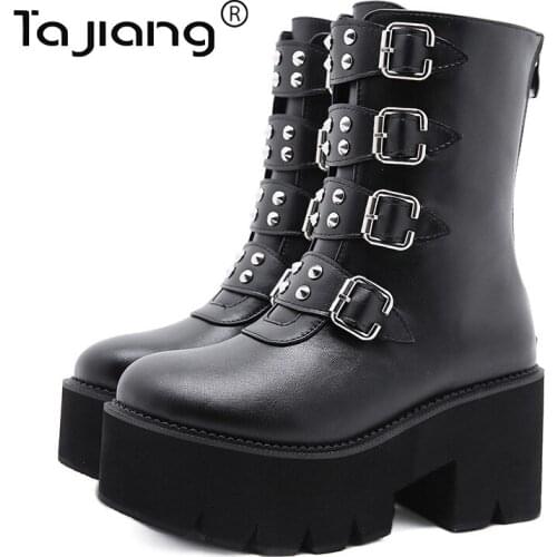 Ta Jiang New metal decoration womens ankle boots womens shoes leather lace-up high-heel platform platform short boots T2204