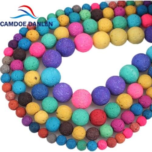 Natural Lava Stone Beads Mixed Color Volcanic Dyed Stone Round Loose Beads Spacer 6 8 10 12mm Diy Bracelet Jewelry Making