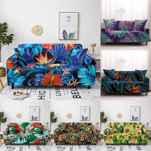 Elastic Nordic Leaves Slipcovers Sofa Cover Tropical Plants Flower For Living Room Sectional L Shape Sofa Couch Cover 1-4 Seater
