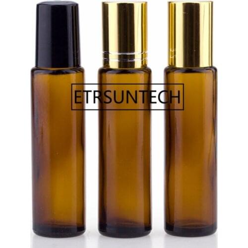 Amber Glass Roll On Bottles 15ml Essential Oil Bottle Stainless Steel Roller Ball Empty Perfume Cotainer F1243