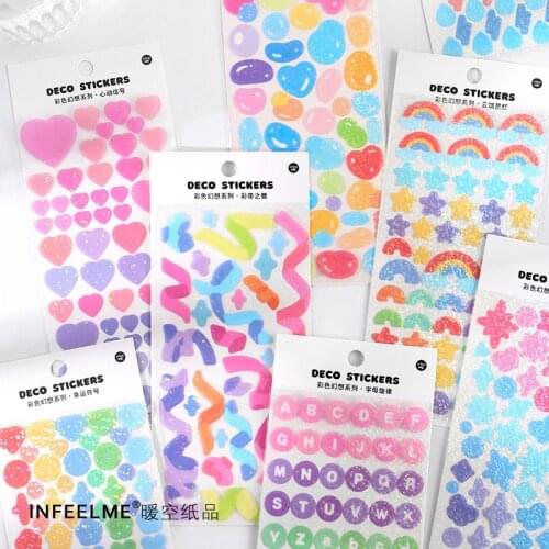 Colorful Ribbon Stickers Rainbow Star Moon Heart Scrapbooking Sticker Decorative Album Journal Stickers Diary Planner
