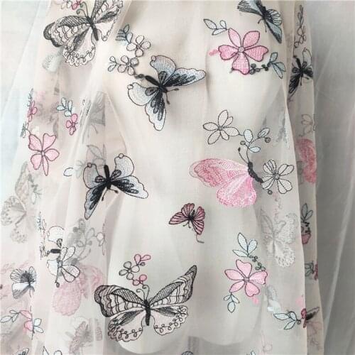 Quality gauze fabric New color flat embroidered Butterfly tissu Womens dress DIY accessories window screen sofa laying sewing