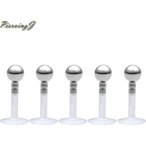 PiercingJ 5pcs Lip Ring 16G Acrylic 1/4'' Bar Stainless Steel Ball Monroe Lip Labret Ring Body Lip Piercing Jewelry 6mm 8mm Pin