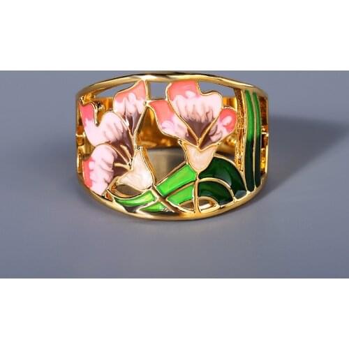 Retro Hollow Flower Two-tone Enamel Ring Color New Flower Ladies 925 Silver Ring Engagement Ring New Jewelry Rings for Women