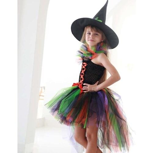 Halloween Costume Kids Party Dresses and Hat Set Disguise Halloween Girl Witch Tutu Dress Children Cosplay Costume Clothes Baby
