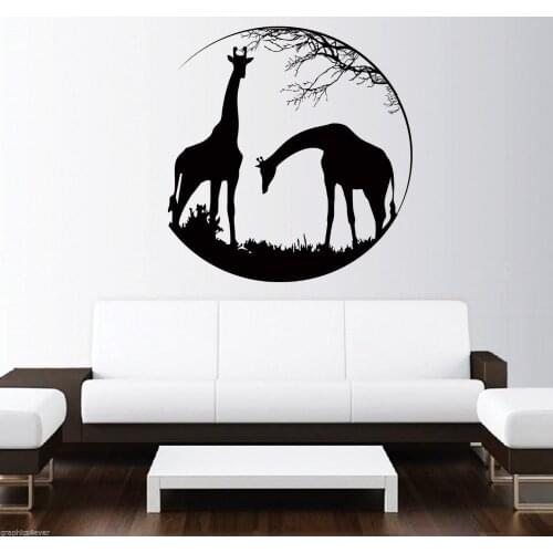 Circle Patterned Deer With Animals Silhuette Wall Decals Jungle Animals African Style Wall Sticker Vinyl Wall Mural Decor WM-236