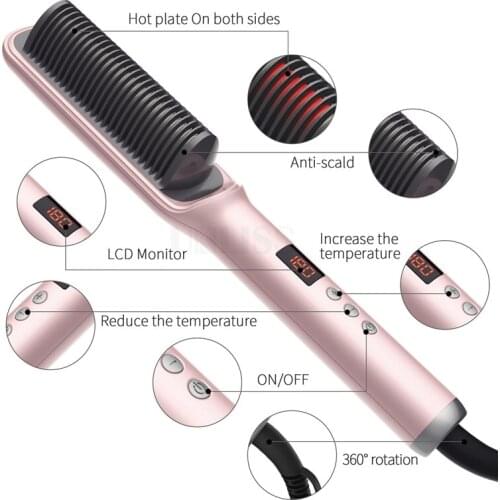 Multi Functional Pink Mini Hair Straightener Brush Professional Hair Combs for Women Styling Equipment