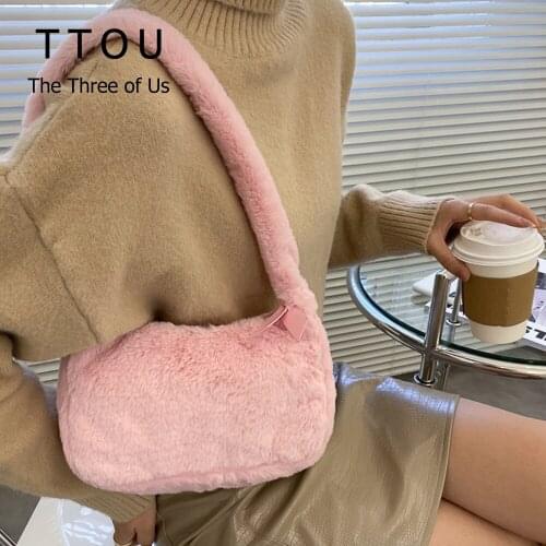 Soft Female Faux Fur Ladies Plush Underarm Shoulder Bag Casual Warm Winter Fashion Handbag Female Brand Simple Portable Purse