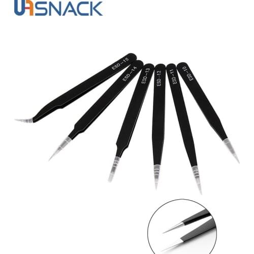 2/6pcs /set ESD Anti-Static Stainless Steel Tweezer Set Maintenance Repair Tool Kit Anti Static Model Making Tool Hand Tool Set