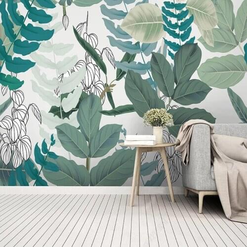 Custom Mural Wallpaper 3D Green Leaves Watercolor Flowers Wall Painting Living Room TV Sofa Bedroom Home Decor Papel De Parede