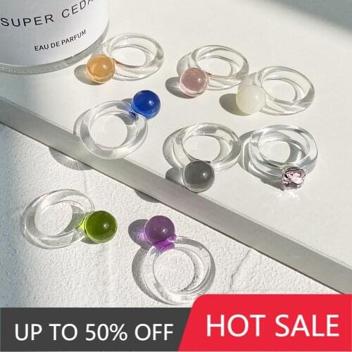 2021 New Women Fashion Acrylic Colorful Decoration Transparent Crystal Ball Ring for Female Moving Anniversaries Jewelry Gift