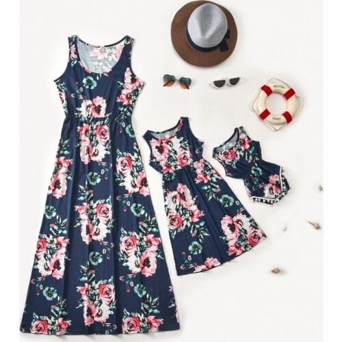 Mommy and Daughter Matching Clothes Dress Print Cotton Family Look Sundress Floral Little Girls Dresses Romper Like Mom 2022 Hot