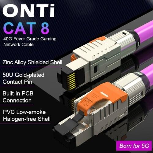 ONTi Cat8 Ethernet Patch Cable High Speed S/FTP 22AWG Screened Solid LAN Network Cable 40Gbps 2000Mhz (2Ghz) for Router/Gaming