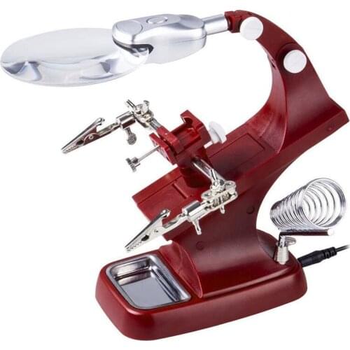 Helping Hand Clip LED Magnifying Soldering Iron Jewelry Stand Lens Magnifier Red