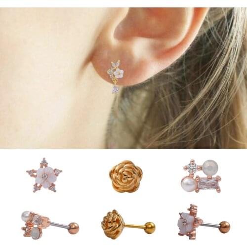 New 1PC Stainless Steel Cz Ear Piercing Jewelry Cartilage Stud Earring Helix Tragus Conch Rook Lobe Screw Back Earrings