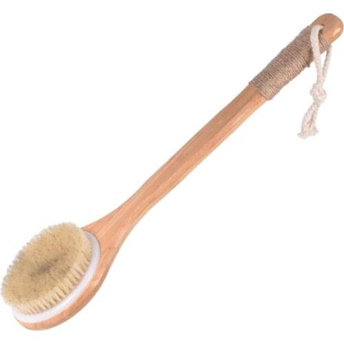 Shower Brush with Natural Bristle Long Wooden Handle Bath Body Brush for Wet or Dry Brushing Improves Blood Circulation Skin