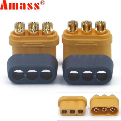 10 x Amass MR60 Plug w/Protector Cover 3.5mm 3 core Connector T plug Interface Connector Sheathed for RC Model (5 Pair )