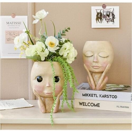 Nordic Creative Resin Human Head Vase Art Flowers Arrangement Doll Sculpture Flower Potted Plant Home Garden Decoration