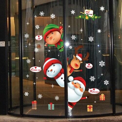 Merry Christmas Window Stickers Santa Claus Snowman Elk Snowflakes DIY Home Decal Shop Window Glass Display Decoration