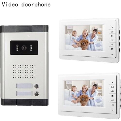 7inch video door phone intercom system for apartment TFT LCD screen 2 indoor monitors with night vision cmos outdoor camera