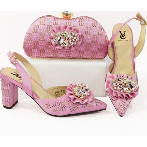 High Quality Italian Shoes with Matching Bags Shoes and Bag Set African Sets 2021 Shoes and Bag Nigerian Design Sets in Pink