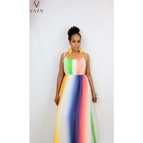 VAZN 2021 Top Quality Long Chiffon Dress Sexy Holiday Sweet Spaghetti Strap Young Women High Waist Thin Ball Gown Maxi Dress