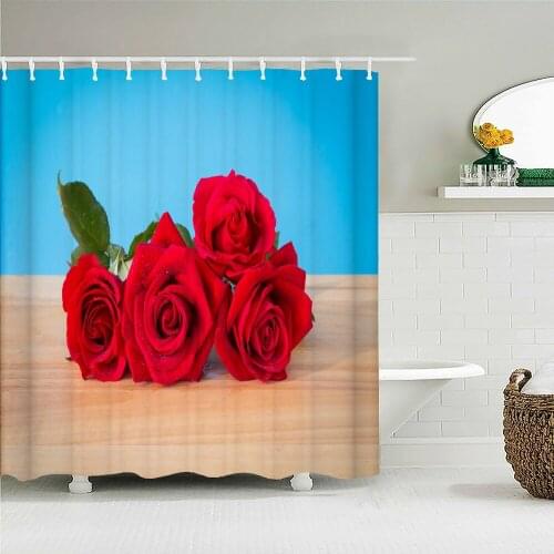 Red Rose Flowers Shower Curtain Bathroom Waterproof Polyester Multi-size Love Floral 3D Print Curtains for Bathroom Shower