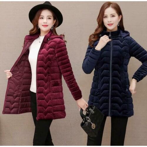 Womens Warm Padded Thick Outwear Hood Gold Velvet Cotton Winter Coat Korean Edition Self Cultivation Large Fashionable Hot