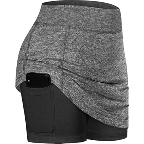 Women Athletic Tennis Golf Sports Trousers Skirt 2-in-1 Stretchy Running Leggings Skorts Elastic Sports Pockets Active Skorts