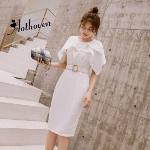 Summer White Bodycon Pencil Dress Women O-Neck Cloak Sleeves Elegant Midi Dress for Women Sexy Party Office Dresses Vestidos