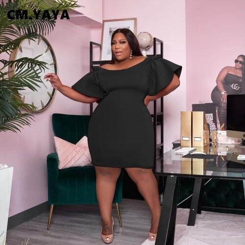 CM.YAYA Women Midi Dress Short Butterfly Sleeve Slash Neck Skinny Pencil Dresses Office Lady Fashion Vestidos Summer Outfits