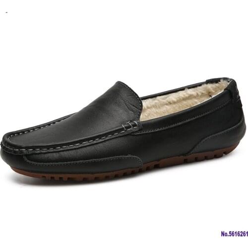Winter Warm Mens Loafers Genuine Leather Driving Shoes Casual Italian Brand Designer Fur Loafers Shoes Man High Quality KOZLOV